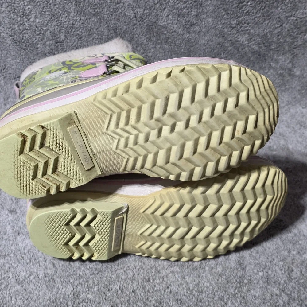 Sorel Sz 5 Pink Green Warm Winter Yoot PAC Snow Boots Floral Lace Up Lined